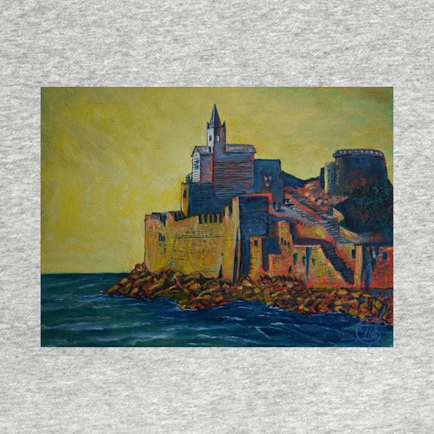 Oil Painting - San Pietro Church at Sunset. Portovenere, Italy by IgorPozdnyakov